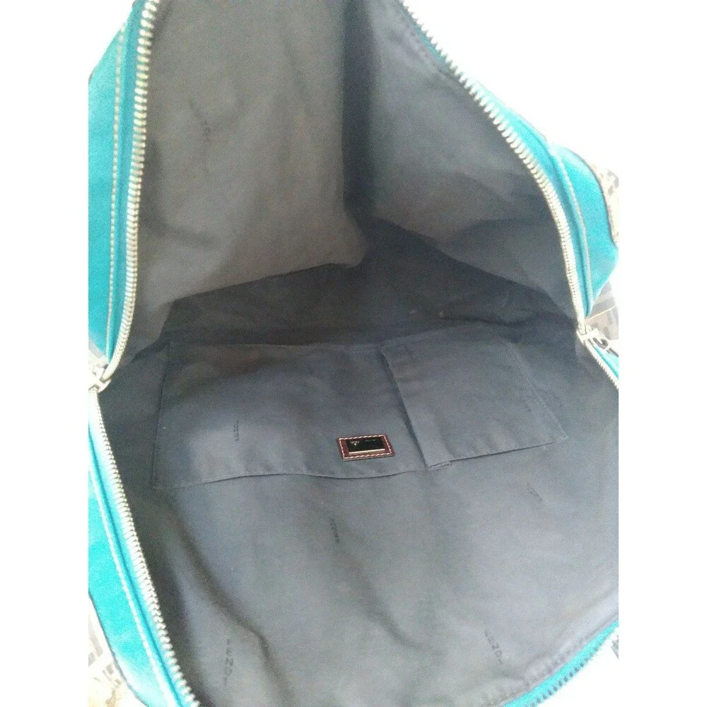 Fendi Monogram Turquoise Leather Tote Bag with FF‎ Pattern Trim Designer Handbag